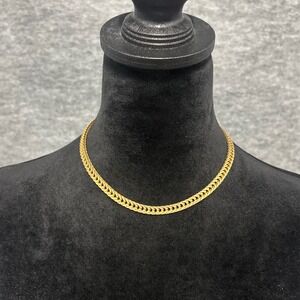 Tortolani Necklace Gold Tone Herringbone Chain Vintage Signed 16 Inch